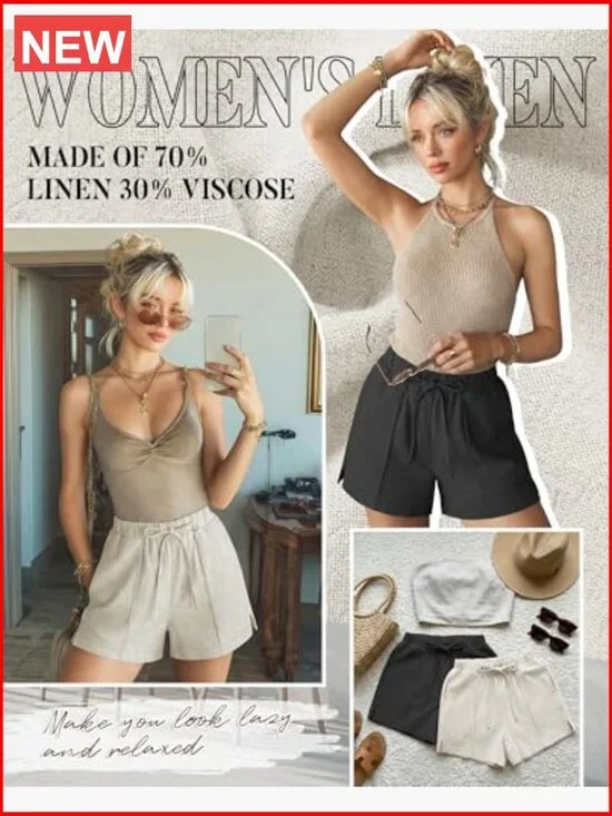 Linen Drawstring Shorts with Split Side and Pockets - Picture 5 of 7